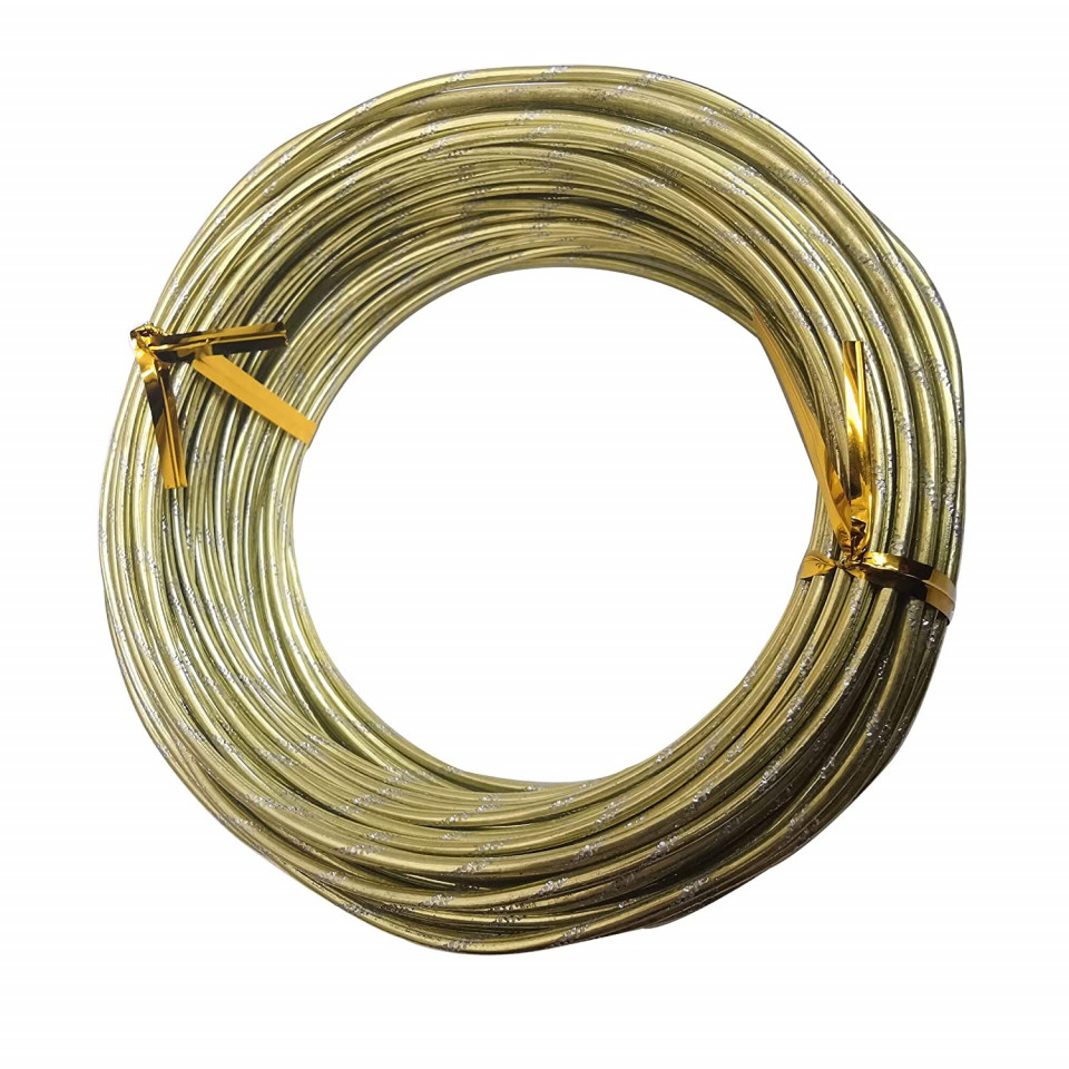 Rola de sarma pentru gradina/mestesuguri DZDSBB, aluminiu, auriu, 20 m x 2 mm