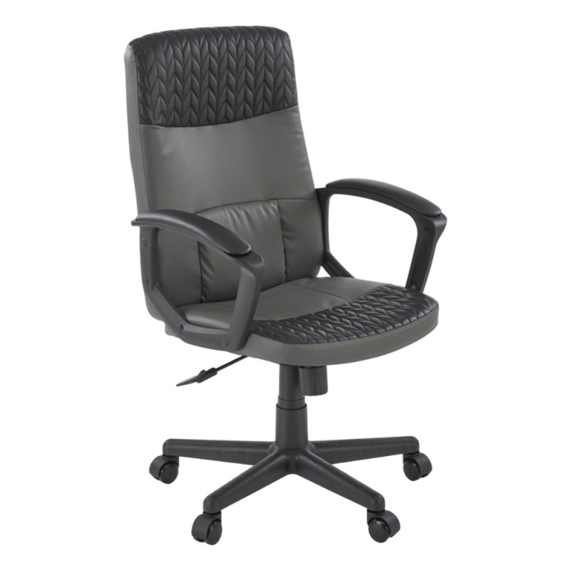 Scaun birou HM Bjorn, piele ecologica, mecanism balans, suport lombar, cotiere tapitate, sarcina maxima 90 kg, gri/negru