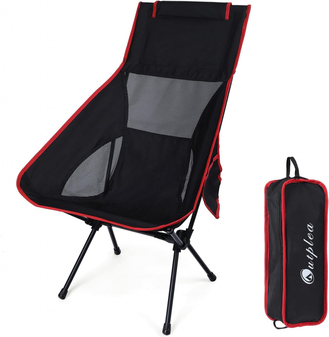 Scaun de camping pliabil Lafocuse, aliaj de aluminiu/poliester, negru/rosu, 60 x 60 x 85 cm