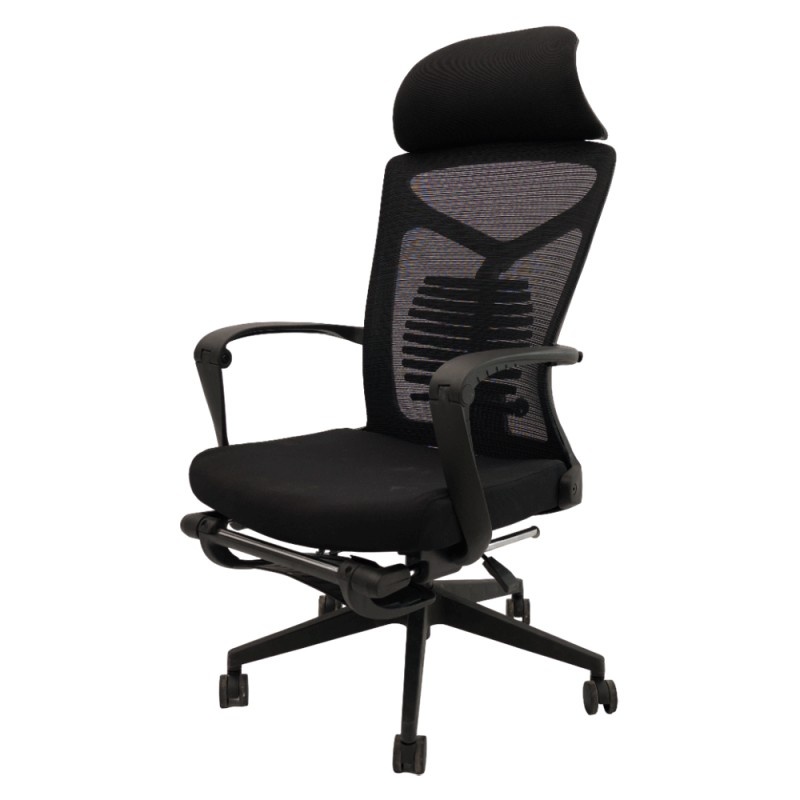 Scaun ergonomic cu suport picioare AB097, mesh, suport lombar, spatar rabatabil, sarcina maxima 120 kg, negru