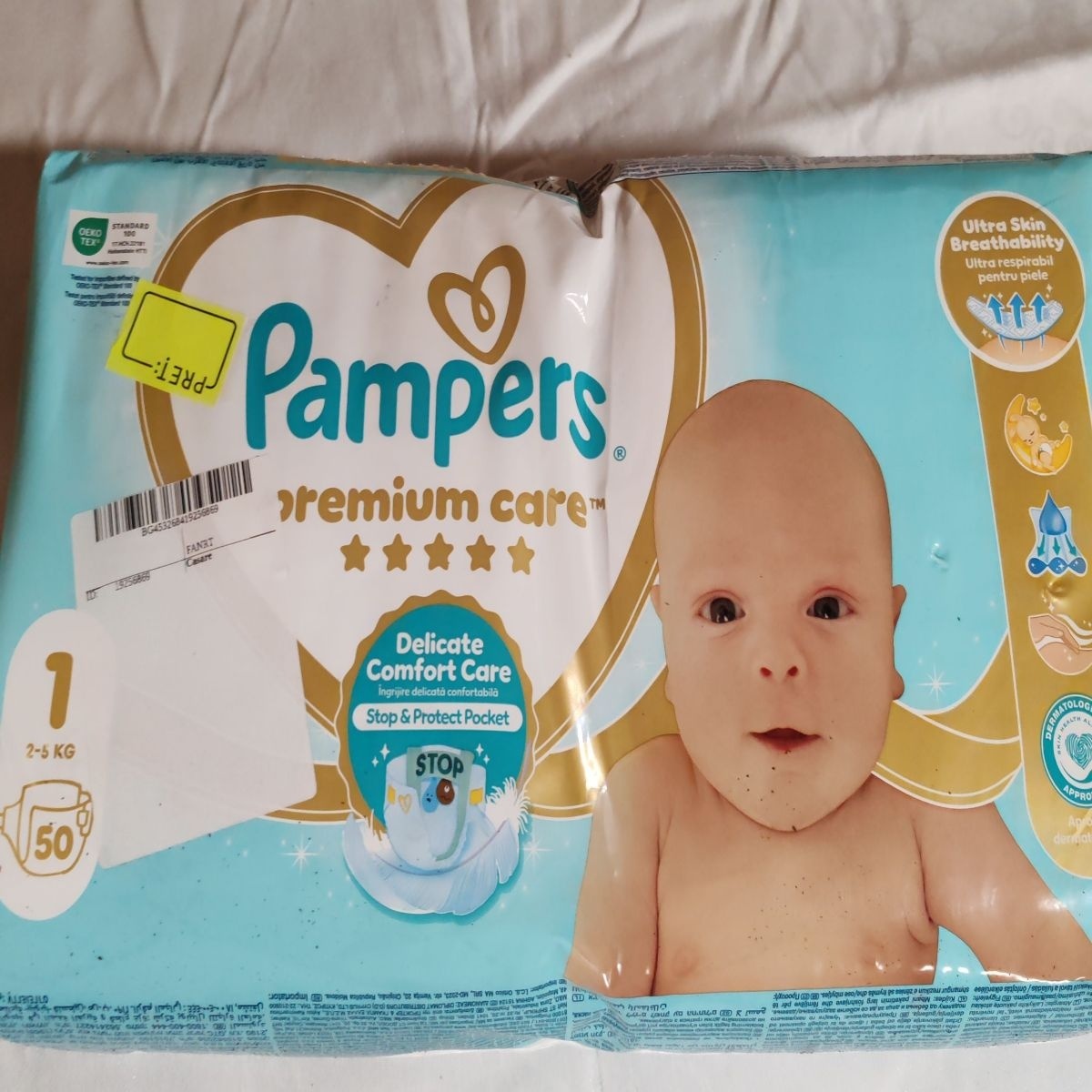 Scutece Pampers Premium Care Value Pack Minus, Marimea 1, 2-5kg, 50 buc, Resigilat, Grad A
