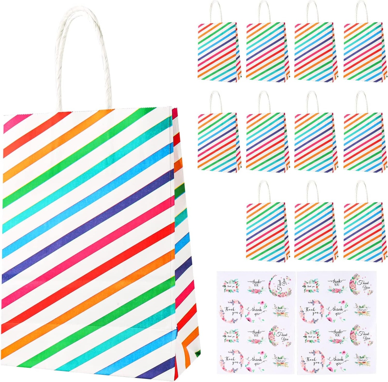 Set 12 pungi si 2 foi cu stickere Hdhgxujrd, hartie, multicolor, 14,7 x 8 x 20 cm