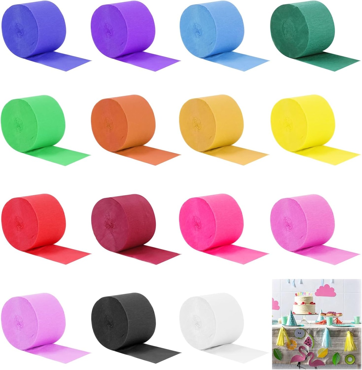 Set 15 role de hartie creponata Qinghec, multicolor, 4,5 cm x 25 m