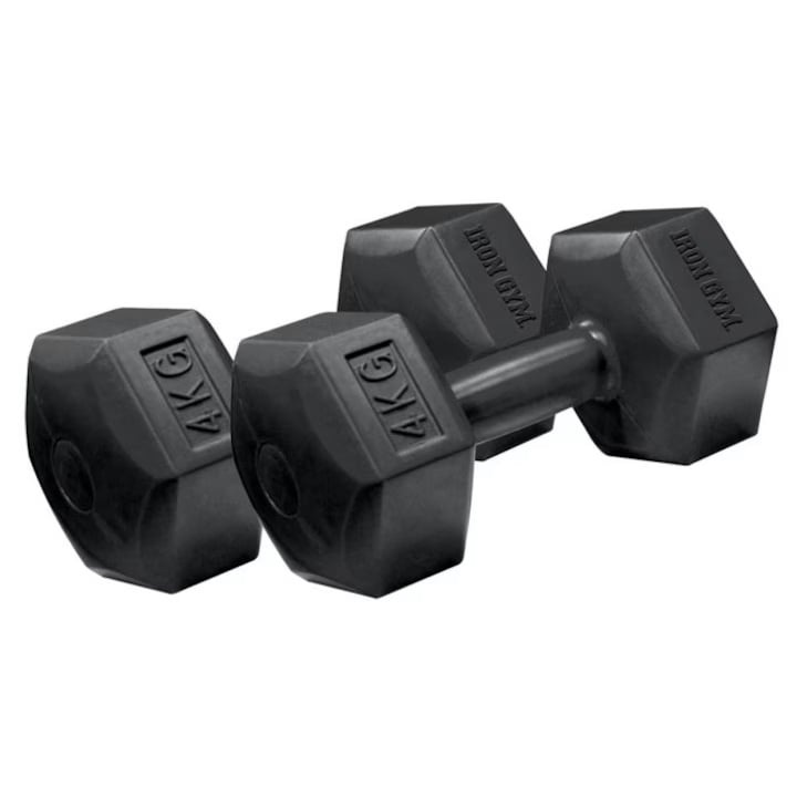 Set 2 gantere Iron Gym, 2x4 Kg, premium, Vinil, Negru, Resigilat, Grad A