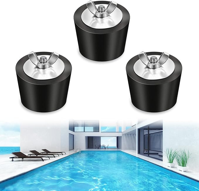 Set 3 dopuri conice pentru piscina, negru, otel/cauciuc, 32 x 28 mm