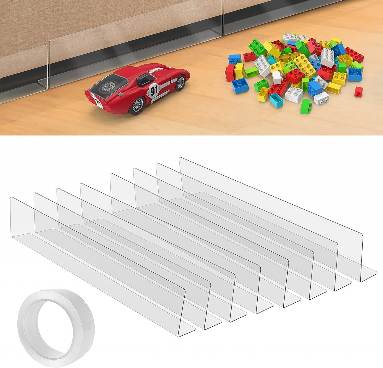 Set 8 bariere de protectie pentru mobilier FNG8, plastic, transparent, 40 x 8 cm