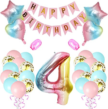 Set aniversar 32 piese, Amycute, cifra 4, folie/ latex, confeti/ curcubeu/roz Accesorii pentru petreceri 2023-09-28