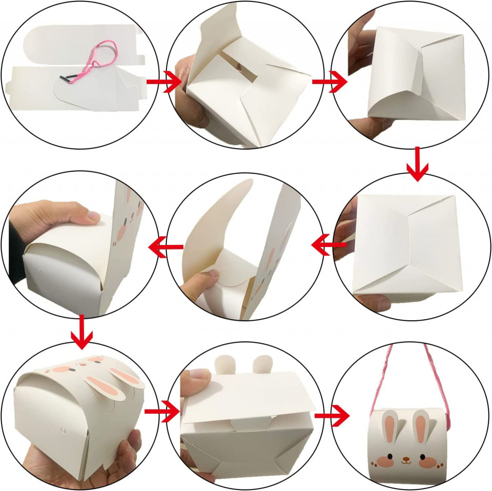 Poze Set de 10 cutii cadou pentru Paste KEELYY, hartie, alb/roz, 8,5 x 8,5 x 7,5 cm