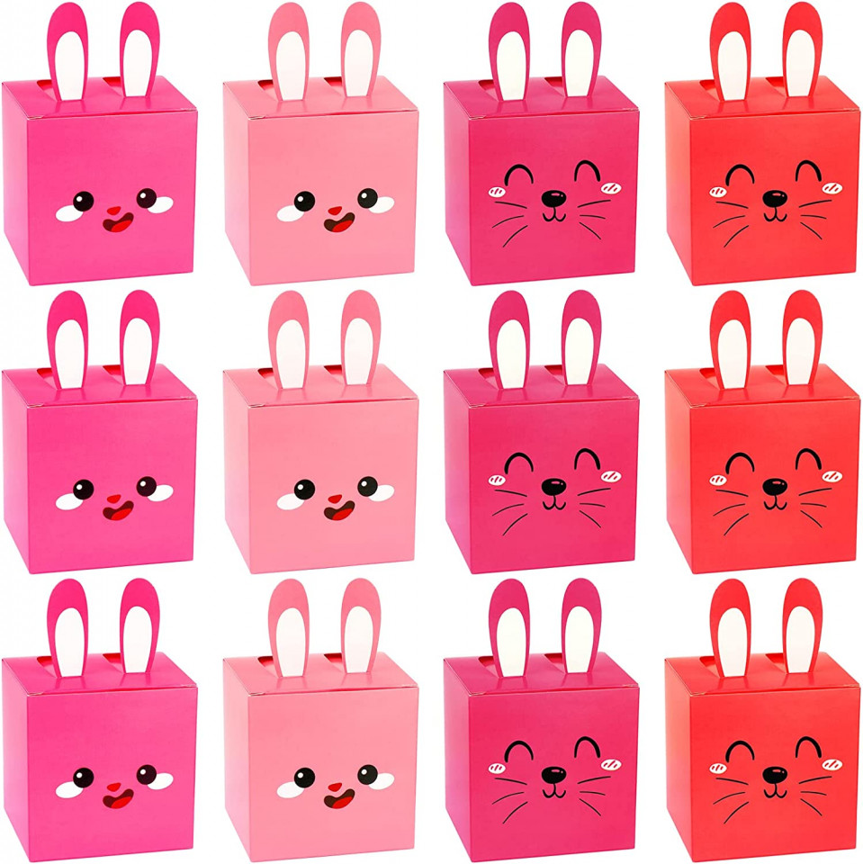 Set de 12 cutii cadouri de Paste Qpout, carton, roz/rosu, 7.5 x 7.5 x 7.5 cm 7.5