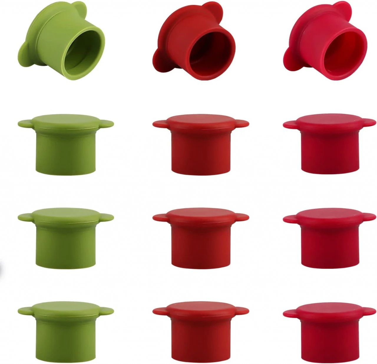 Set de 12 dopuri pentru sticle Jognee, silicon, verde/rosu, 2,64 x 5 cm