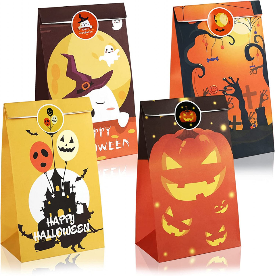 Set de 12 pungi pentru Halloween Kesote, hartie, multicolor, 22 x 12 x 8 cm