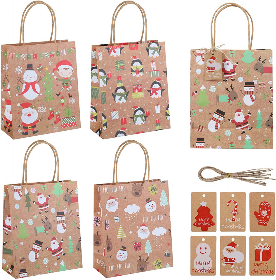 Set de 12 sacose pentru cadouri Naler, hartie, multicolor, 25,5 x 20 x 10 cm
