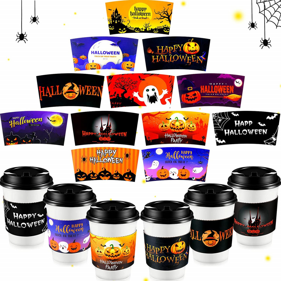 Set de 120 huse pentru pahare Zopeal, model Halloween, hartie, multicolor, 12 x 6 cm
