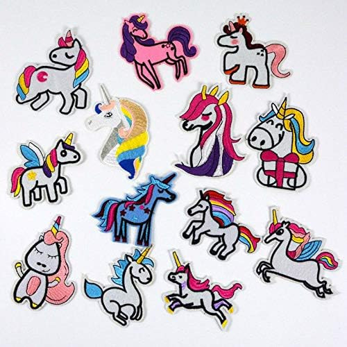Set de 13 petice pentru imbracaminte Longsing, textil, model unicorn, multicolor, 6,5 - 8,8 cm