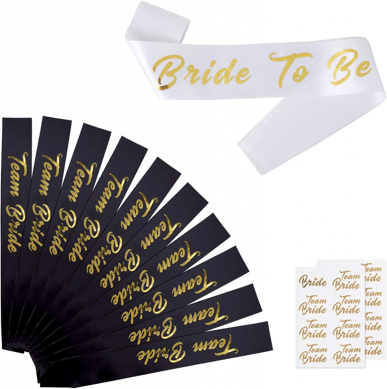 Set de 14 accesorii pentru nunta Naler, hartie/textil, alb/auriu/negru