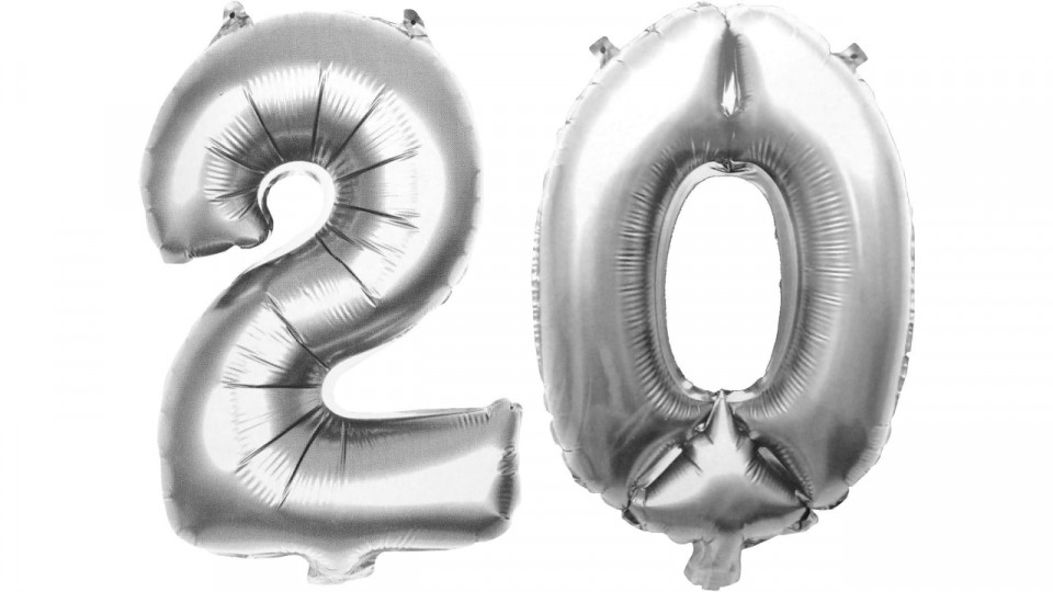 Set de 2 baloane pentru 20 de ani Fabsud, folie, argintiu, 35 cm