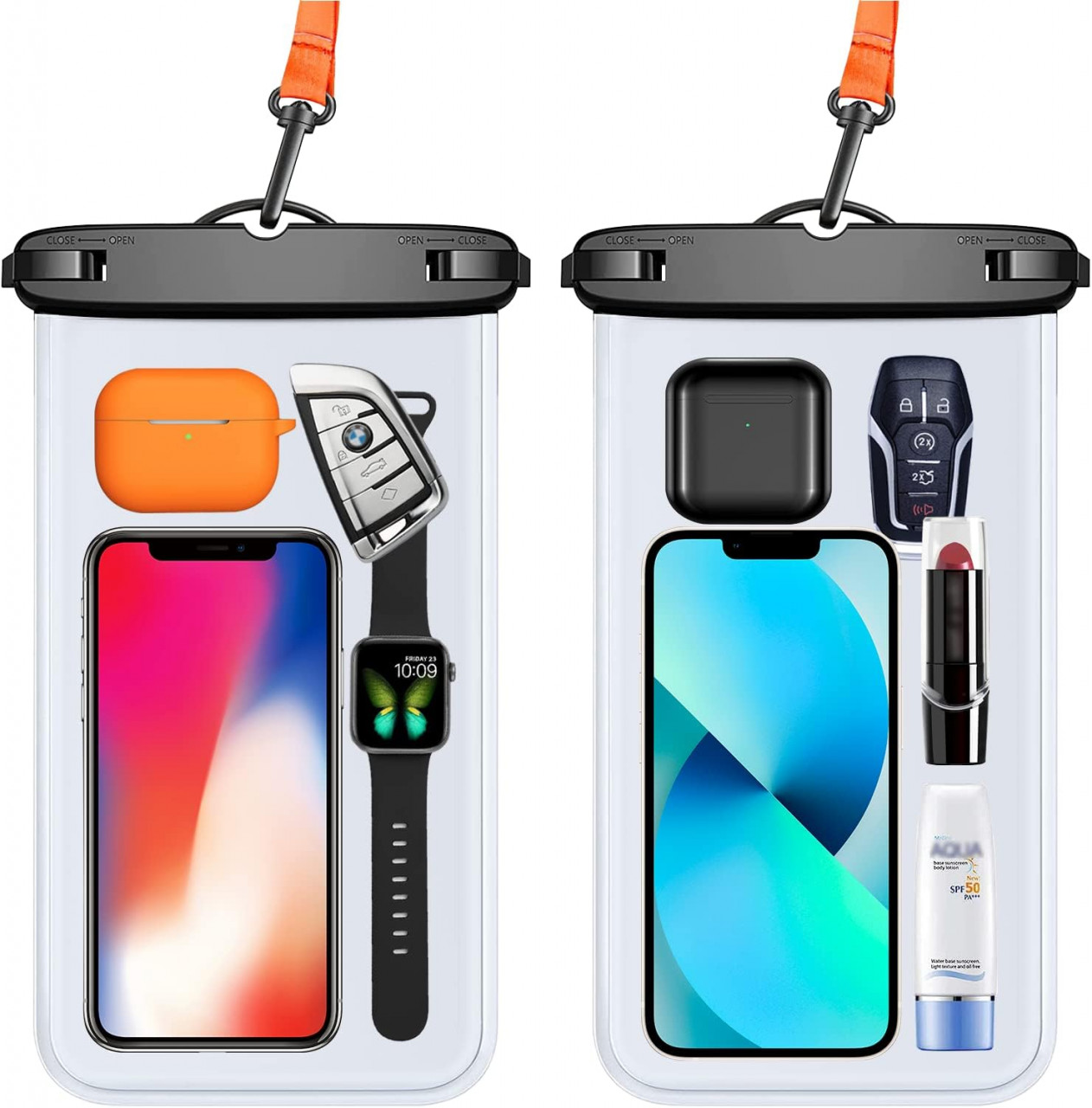 Set de 2 carcase de protectie impermeabile de pana la 10 inchi pentru telefonul mobil MRAIN-H, TPU, transparent