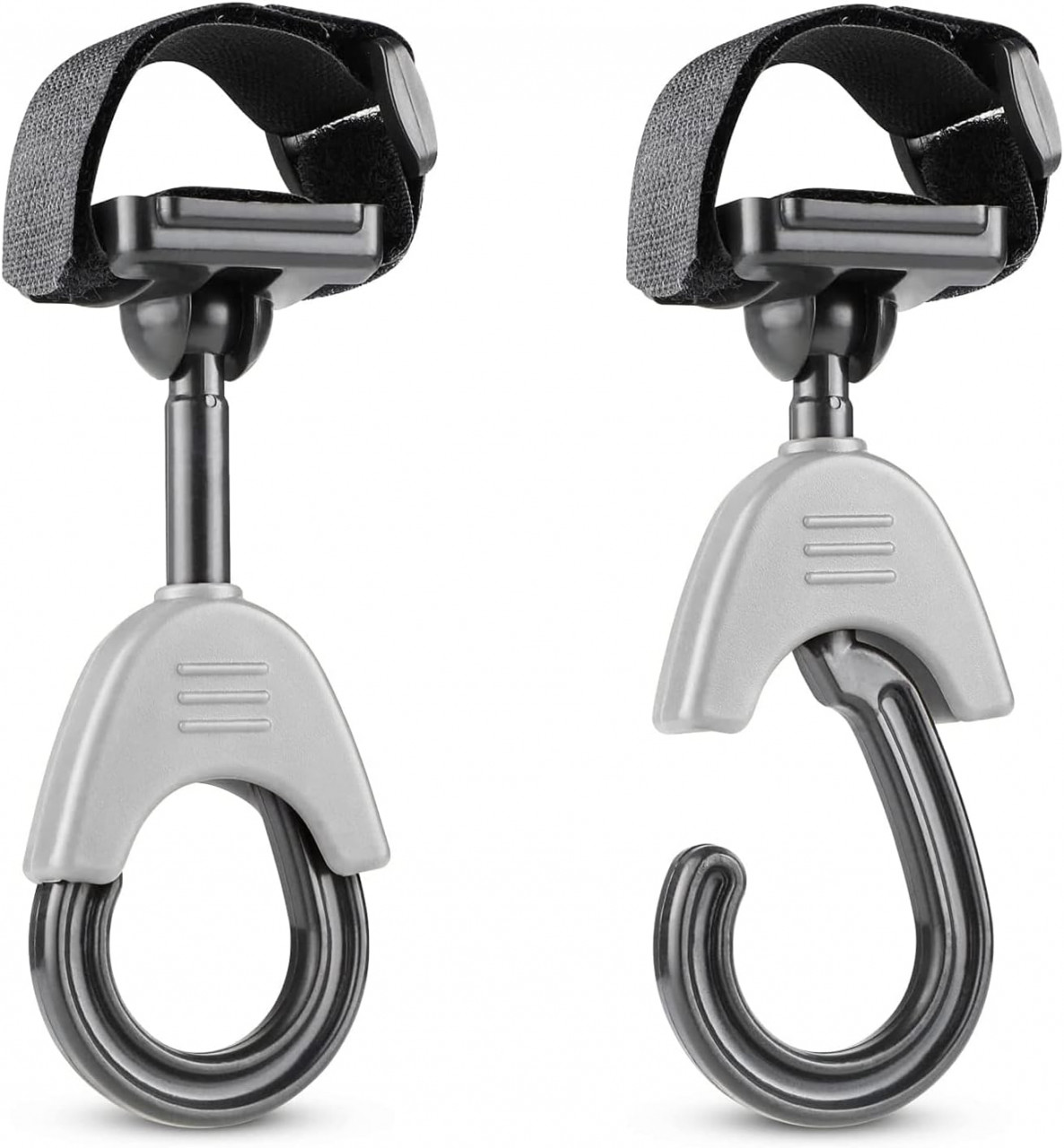 Set de 2 carlige pentru carucior BAWOUA, ABS, gri/negru, 11 x 4,5 cm