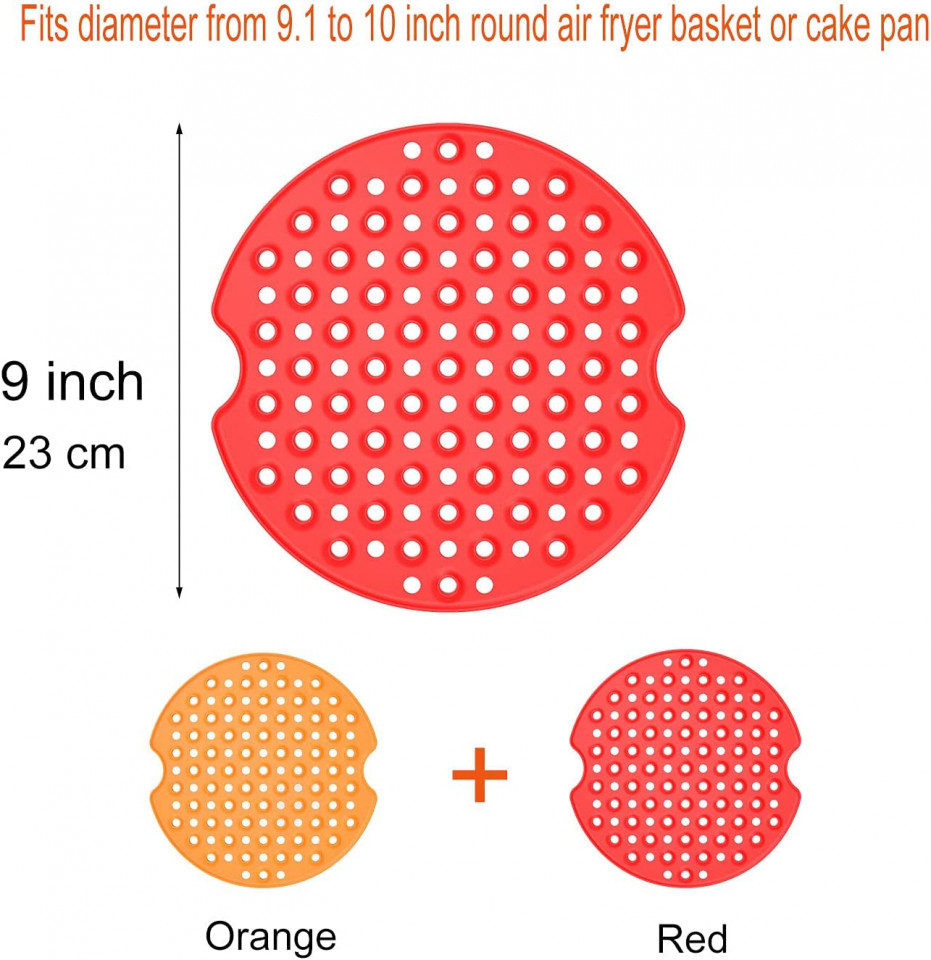Poze Set de 2 covorase pentru friteuza Tohilacle, silicon, rosu/portocaliu, 23 cm
