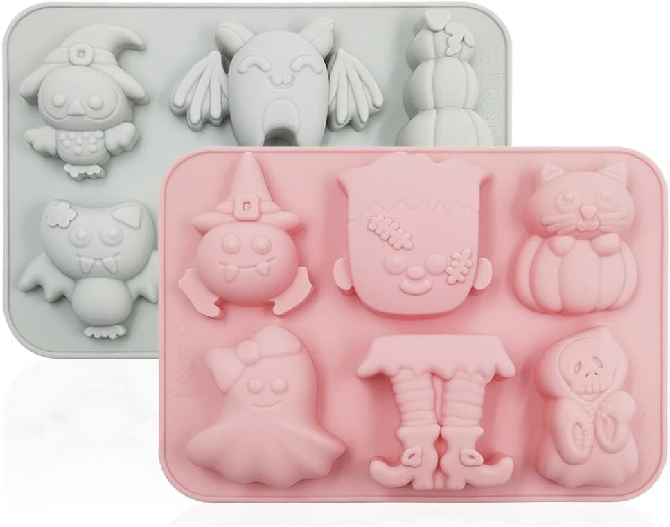 Set de 2 forme de prajituri pentru Halloween YuCool, silicon, gri/roz, 18.5 x 13.5 x 2.2 cm