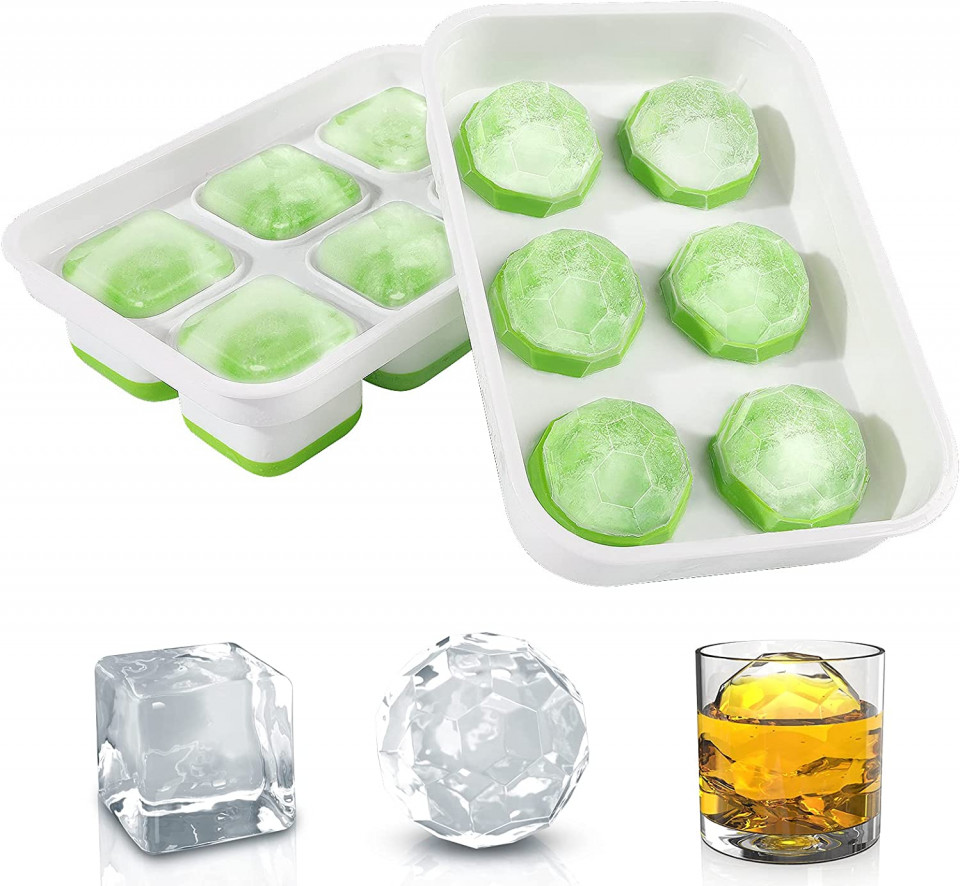 Set de 2 forme pentru cuburi de gheata DOQAUS, plastic/silicon, alb,/verde