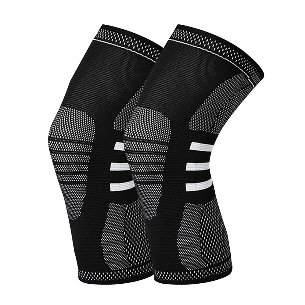 Set de 2 genunchiere HSAJS, textil/silicon, negru/alb, marimea L