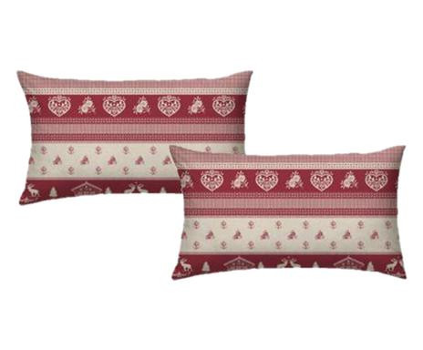 Set de 2 huse pentru perna Tirolo, textil, crem/rosu, 50 x 80 cm chilipirul-zilei.ro/ imagine noua