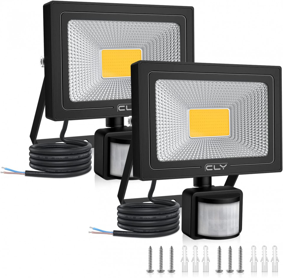 Set de 2 lampi cu senzor de miscare CLY, 20W, alb cald, 3000K, 1800LM, aluminiu,14 x 1,9 x 15,8 cm 158