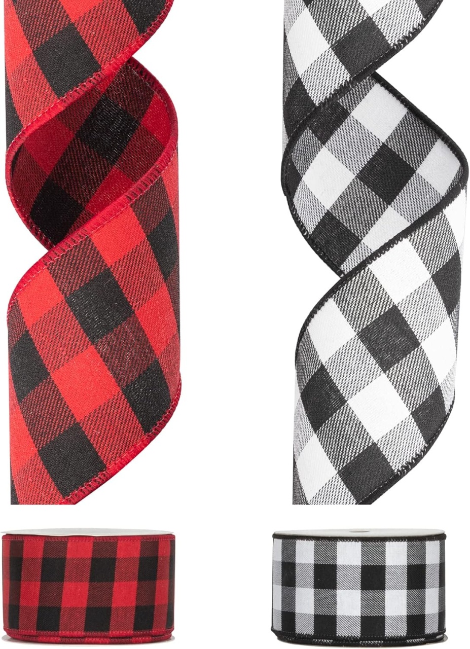 Set de 2 role de panglica KI Store, textil, rosu/alb/negru, 6,3 x 914 cm