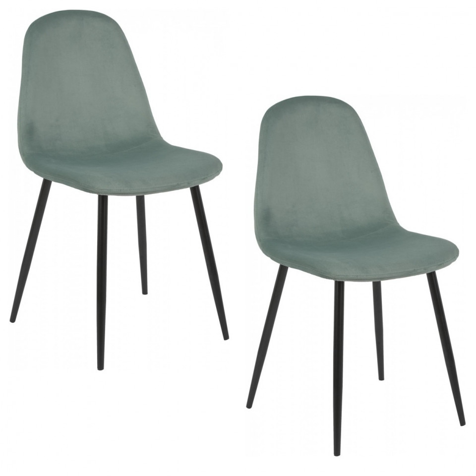 Set de 2 scaune tapitate Karla, metal/catifea, negru/verde salvie, 44 x 87 x 53 cm Bucatarie imagine noua somnexpo.ro