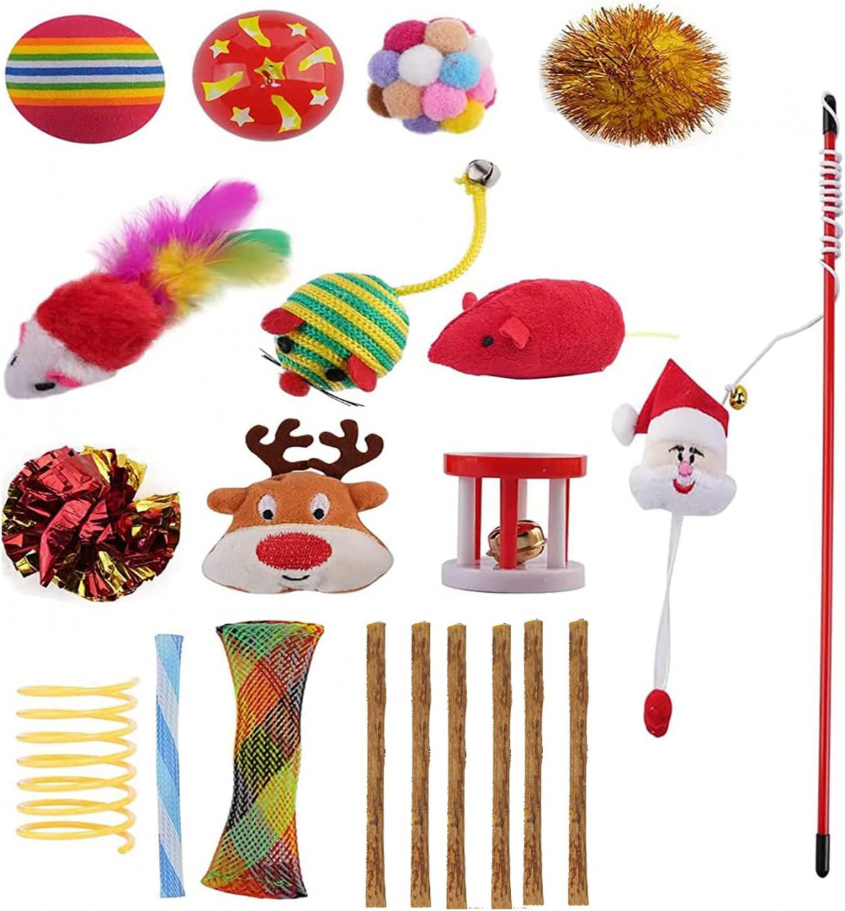 Set de 20 de jucarii pentru pisici Cymax, textil/plastic/lemn, multicolor