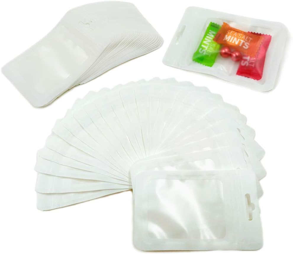 Set de 200 pungi resigilabile pentru alimente Mylar, folie, alb, 11,8 x 7,5 cm