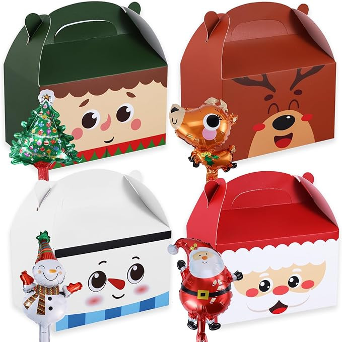 Set de 24 cutii cadou pentru Craciun, carton,multicolor, 15 X 9 X 9 cm
