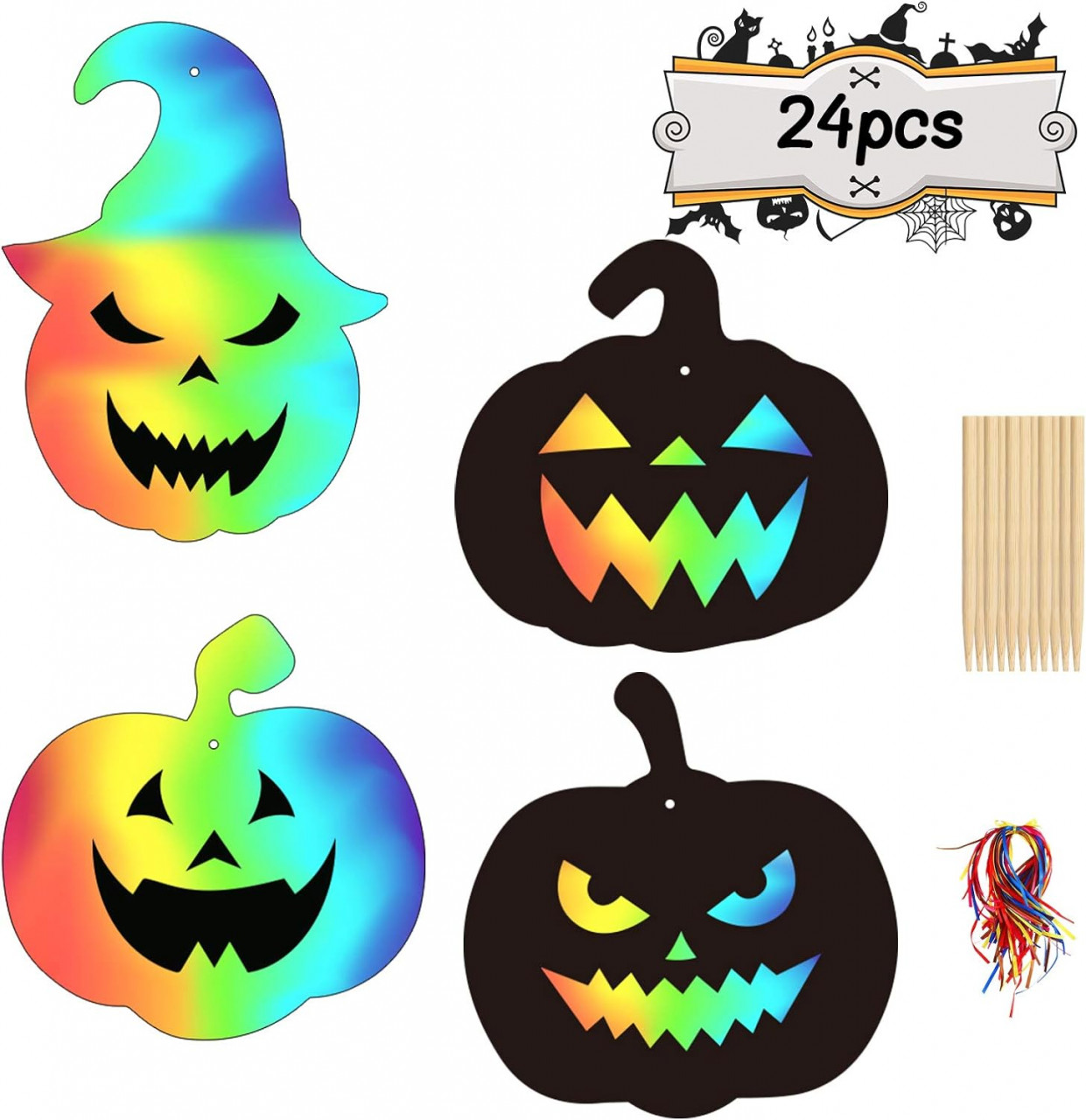 Set de 24 dovleci pentru razuit si 12 bete Laiter, hartie/lemn, multicolor
