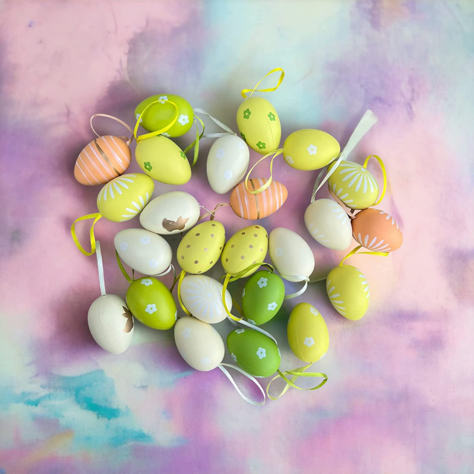 Poze Set de 24 oua pentru Paste MIJOMA, plastic, verde/alb/portocaliu, 6 x 4 cm