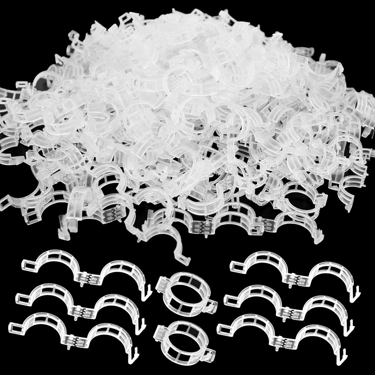 Set de 250 cleme pentru fixarea plantelor Tarocat, plastic, transparent, 3 cm