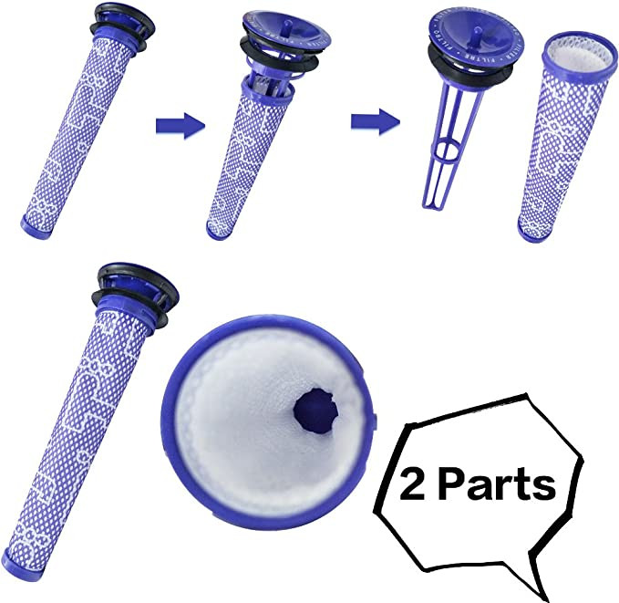 Set de 3 filtre si o perie de curatare pentru aspiratoare Dyson ABC Life, plastic, albastru
