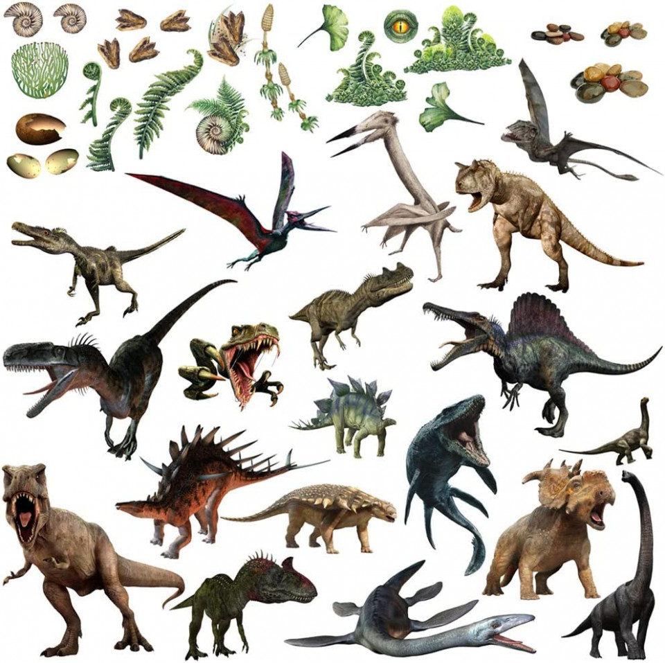Set de 3 foi cu autocolante dinozauri BumbleBee Print, polipropilena, multicolor, 32 x 45 cm autocolante