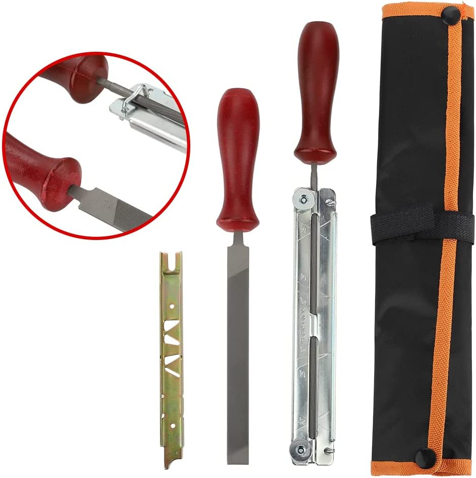 Poze Set de 3 instrumente pentru ascutire lant de drujba SAVIOR, otel/lemn, rosu/argintiu