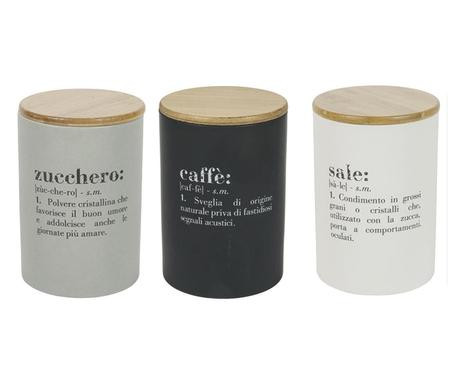 Set de 3 recipiente pentru cafea/sare/zahar GALILEO, portelan/bambus, alb/negru/natur chilipirul-zilei.ro/