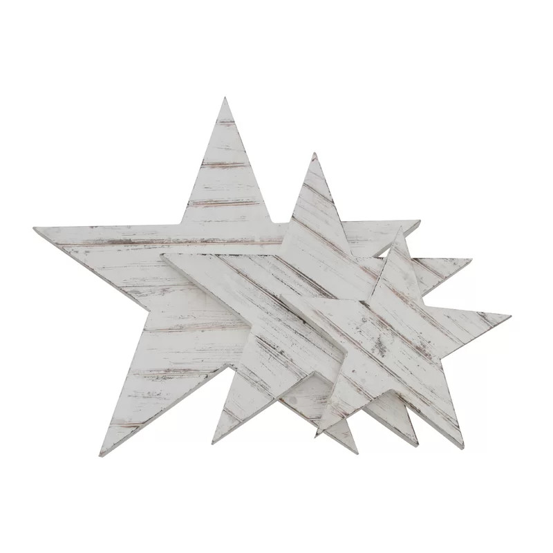 Set de 3 stele pentru Craciun Dasher, lemn, alb