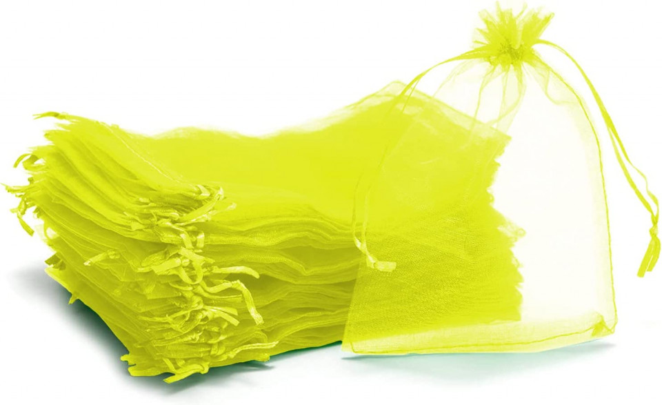 Set de 30 saculeti pentru cadouri Foraco, galben, organza/satin, 30 x 40 cm