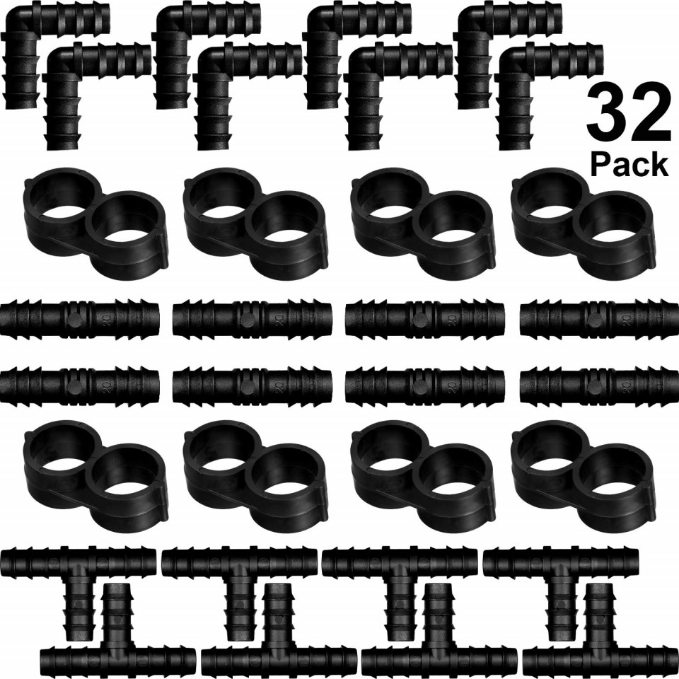 Set de 32 de bucati fitinguri pentru irigații Maitys, plastic, negru, 3/4 inchi, 20 x 20 mm 3/4 imagine noua