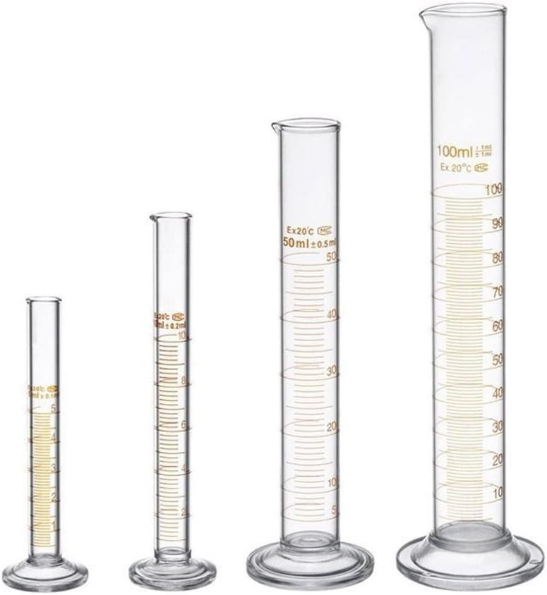 Set de 4 cilindre gradate pentru masurare si 2 perii Wobekuy, sticla, transparent, 5 ml / 10 ml / 50 ml / 100 ml 100% imagine 2022