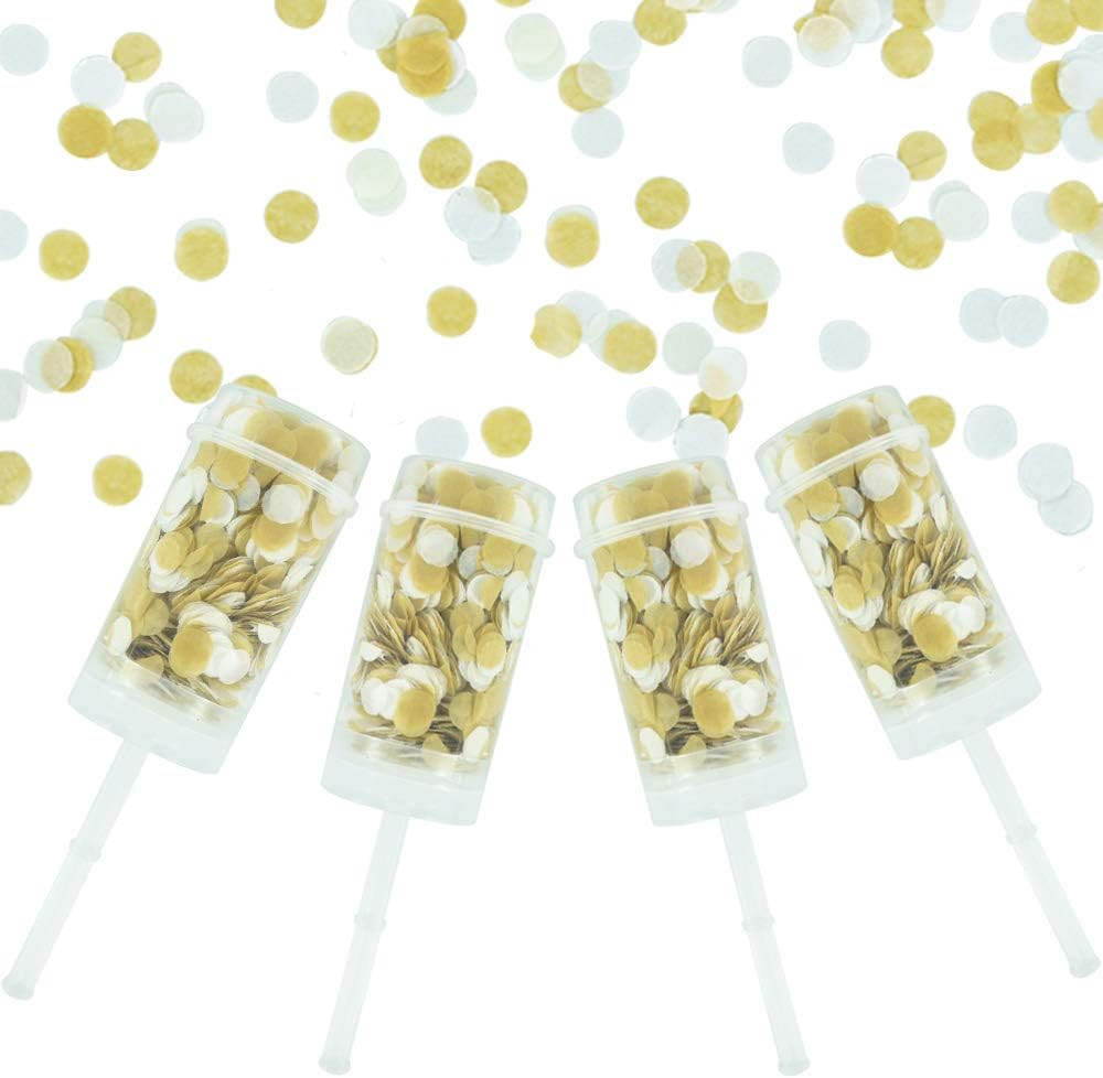 Set de 4 pahare cu confetti BEISHIDA, plastic, auriu/alb