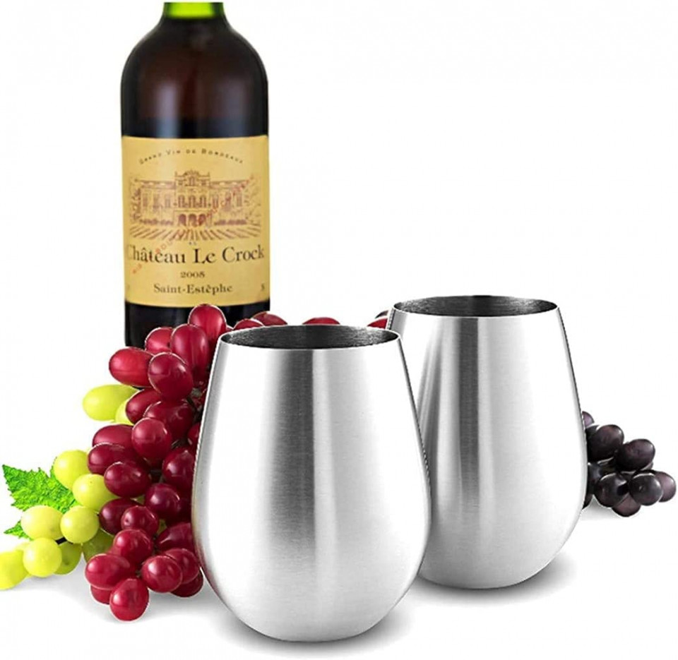 Set de 4 pahare pentru vin WenZBros, otel inoxidabil, rosu/alb, 11,5 x 3,8 x 6,8 cm 115 imagine 2022