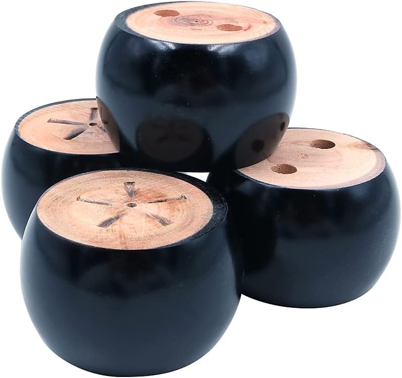 Set de 4 picioare pentru mobilier Shiwaki, lemn masiv, negru/natur, 8,5 x 6,5 x 5 cm
