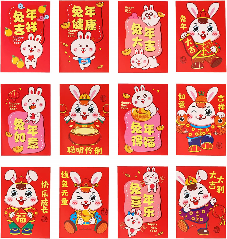 Set de 48 plicuri pentru Anul Nou Chinezesc Jodsen, hartie, rosu, 11,5 x 8 cm