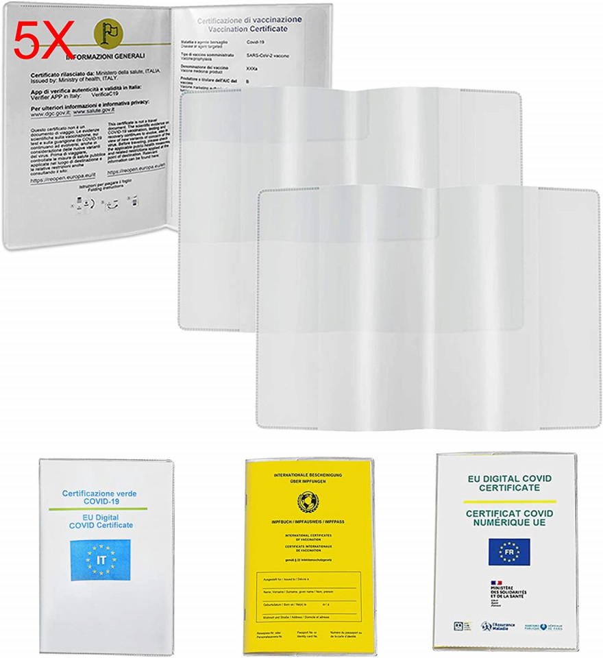 Set de 5 coperti pentru pasaport/carnet Mizijia, PVC, transparent, 150 X 110 mm