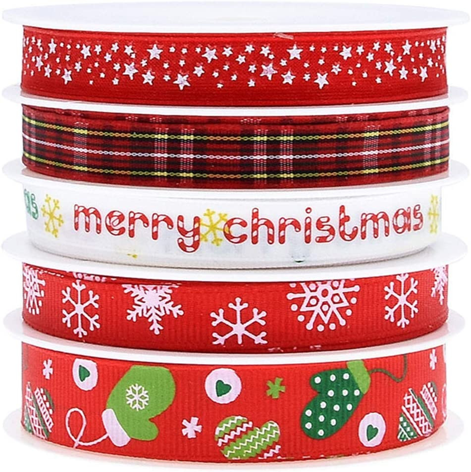Set de 5 role de panblica de Craciun Jixista, multicolor, poliester, 25 m